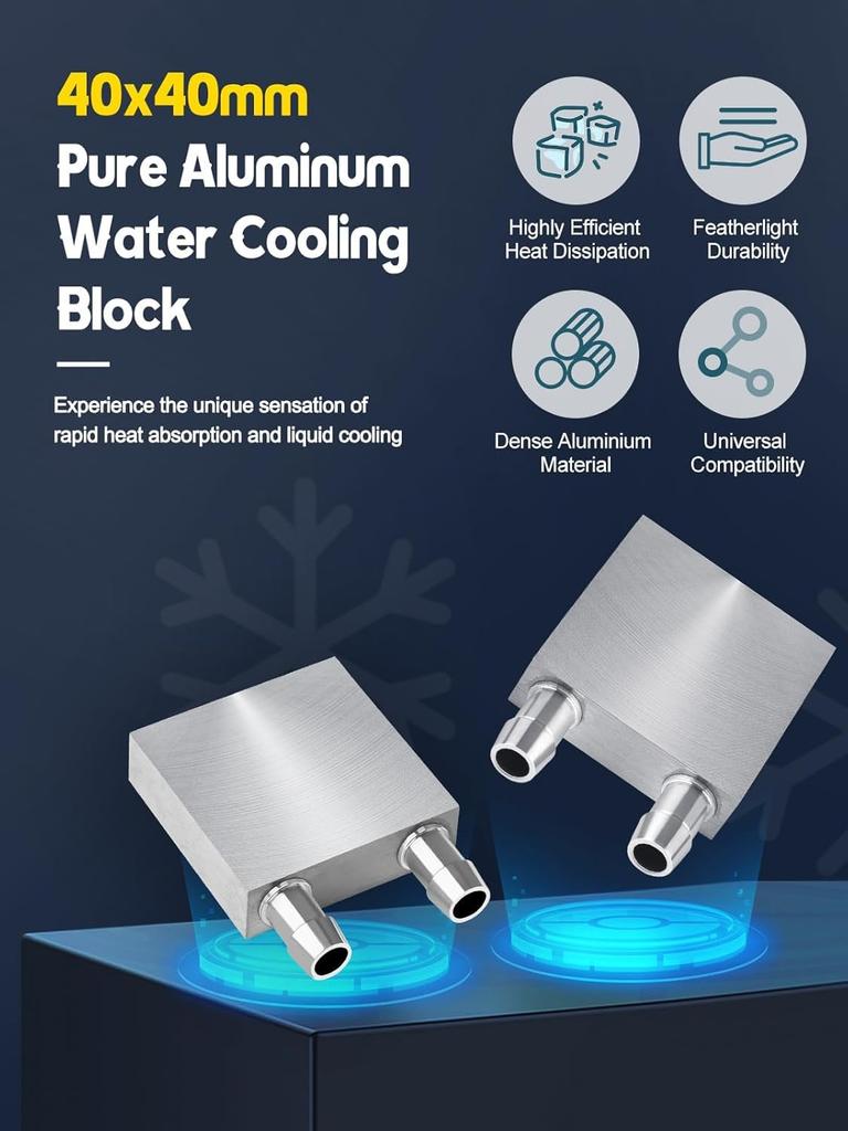 40x40mm Aluminium Wasserkühlung EBANKU Silber Wärmeabsorptionsplatte für Flüssigwasser CPU Kühlsystem Kühltauscher für Grafikkarte und Radiator