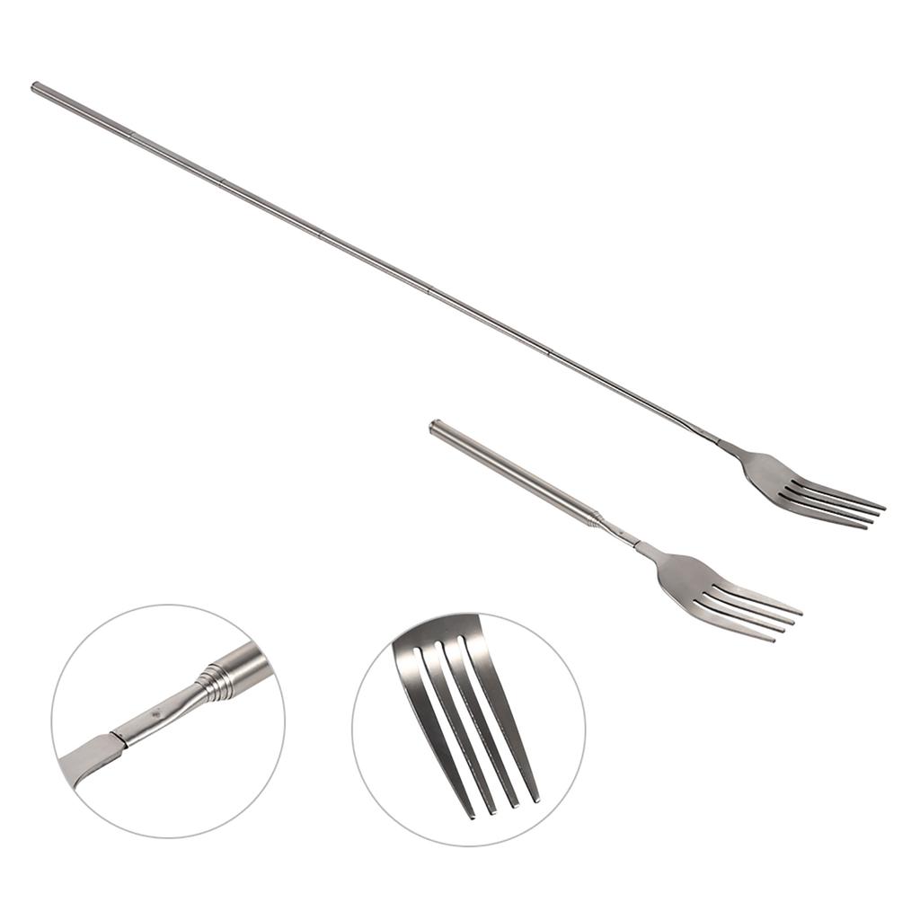 BBQ Fork BBQ Telescopic Extendable Dinner Fruit Dessert  Handle Fork Stainless Steel Cutlery Telescopic Fork Extendable Fork