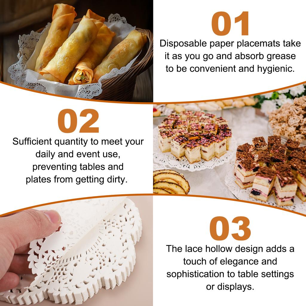 150/300pcs Lace Paper Doilies White Round/Oval/Rectangle Disposable Decorative Paper Placemats Hollow Flower Absorbing Papers