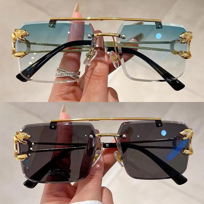 2 Pairs Per Set Rimless Square Sunglasses Fashion Vintage Double Bridge Gradient Shades Trendy Luxury Brand Design Sun Glasses