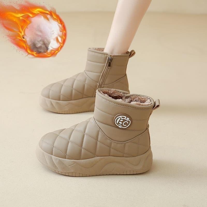 Snow Boots Women's Winter Soft Leather Piled Thickened Northeast Non-Slip Cotton Shoes Warm Retro Fashion Cotton Boots