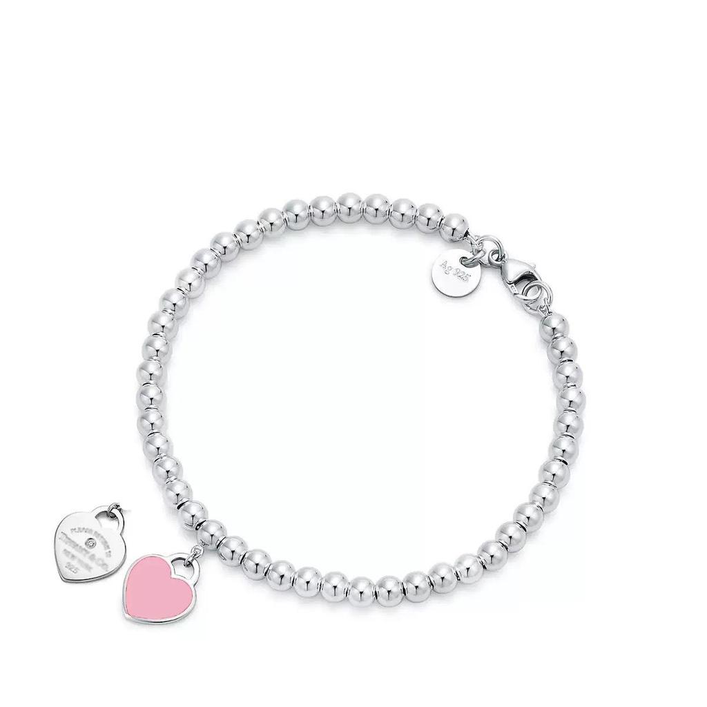 T-Familie Herzförmiges Emaille-Armband: Blaue, Rote, Rosa Herzen, Liebes-Rosenkranz, Runde Perlenkette - Perfektes Valentinstagsgeschenk für Freundin.