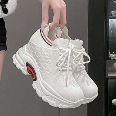 8CM 2024 New Women Spring Shoes New Sock Sneakers Platform Wedge Heel Dad Shoes Chunky Sneakers Pumps Breathable Comfy Shoes