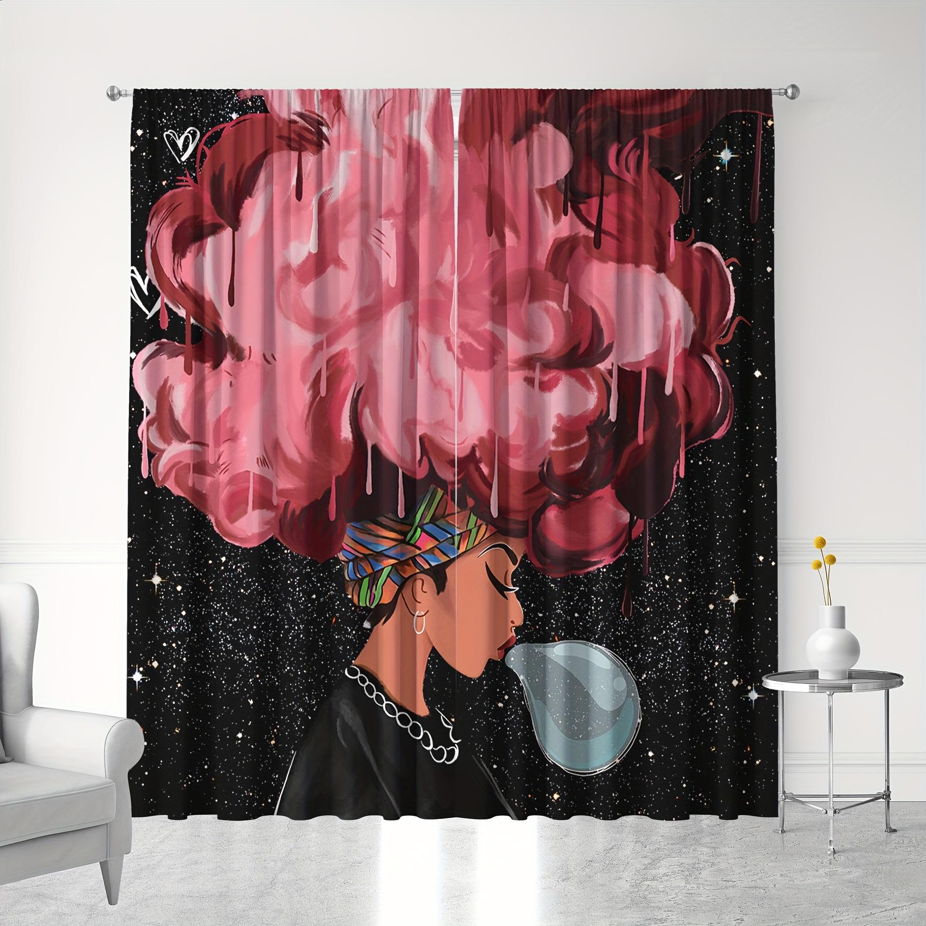 

2pcs Eclectic Style Black Gold African Figures Printed Curtain Panels Set with Rod Pocket Window Drapes for Living Room cortinas 100W130H(CM)40x51in&Grommet Top