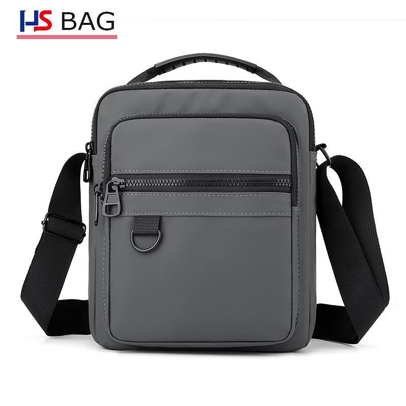 Men s Korean Style Water-Repellent Nylon Vertical Crossbody Bag серый