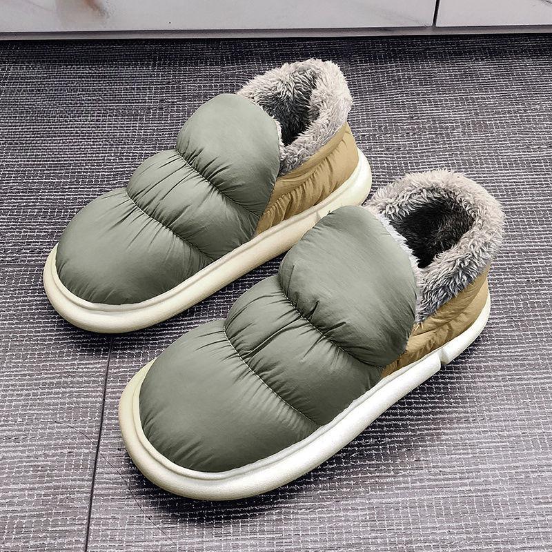 Couple Winter Cotton Slippers Men's Korean Closed Heel Fleece Lined Snow Boots Waterproof Warm Anti Cold Shoes for Winter