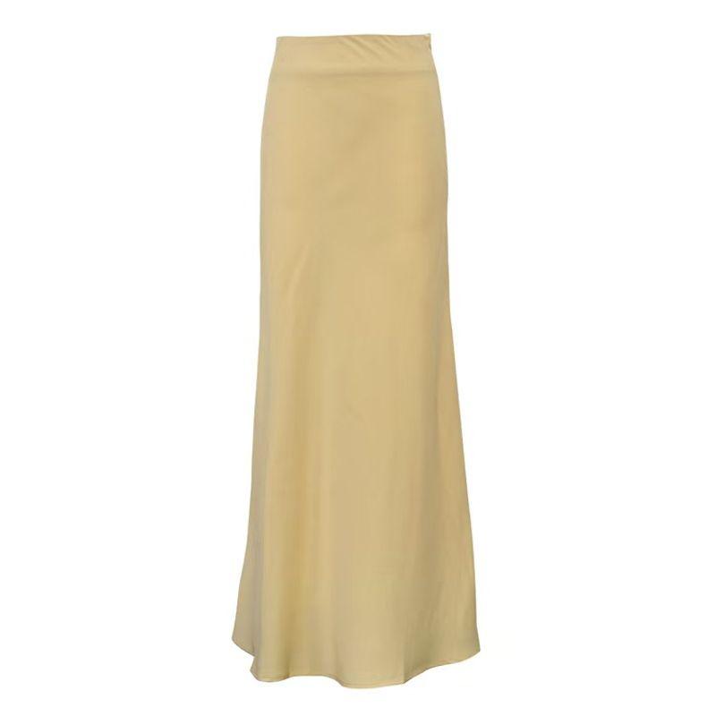 

Western Style Fashion Sexy High Waist Slimming Satin Sheath Skirt Sexy High Waisted Skirt Yellow S