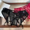 Sheer Mesh Ribbon Bow Briefs Low Waist Butterfly Panties Sweet Open Crotch Briefs  Ladies Girls
