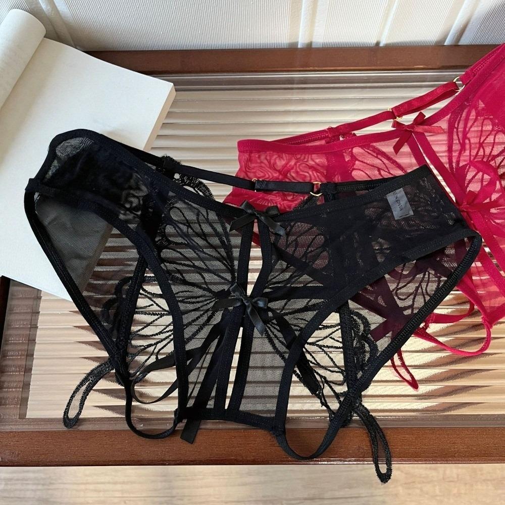 Low Waist Open Crotch Briefs Embroidery Butterfly Panties Ribbon Bow Briefs Ladies Girls