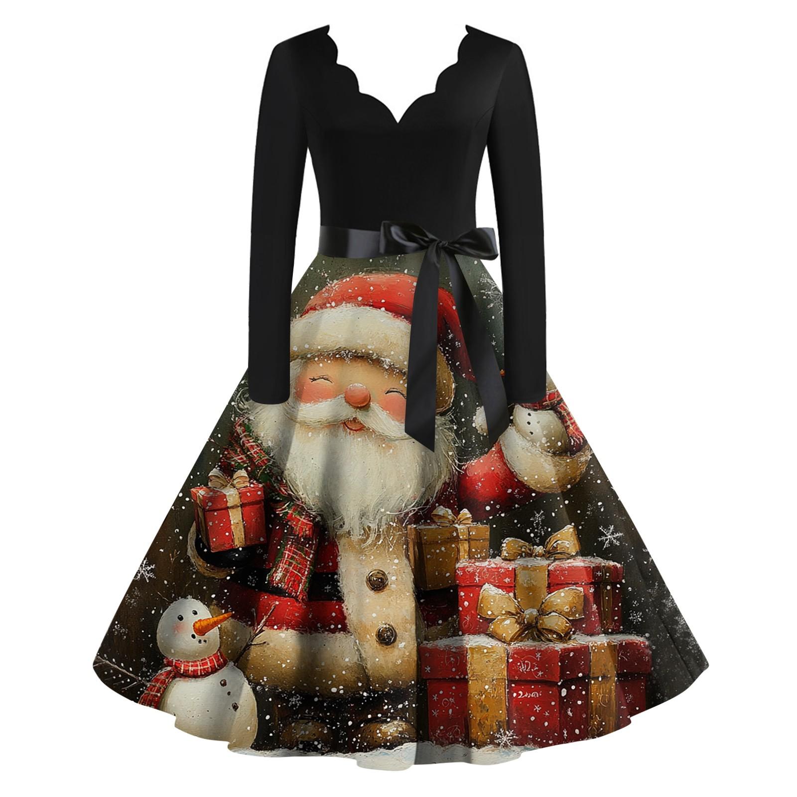 

Женское рождественское платье с V-образным вырезом и широким подолом, длинное платье с рукавами XXXXL хаки