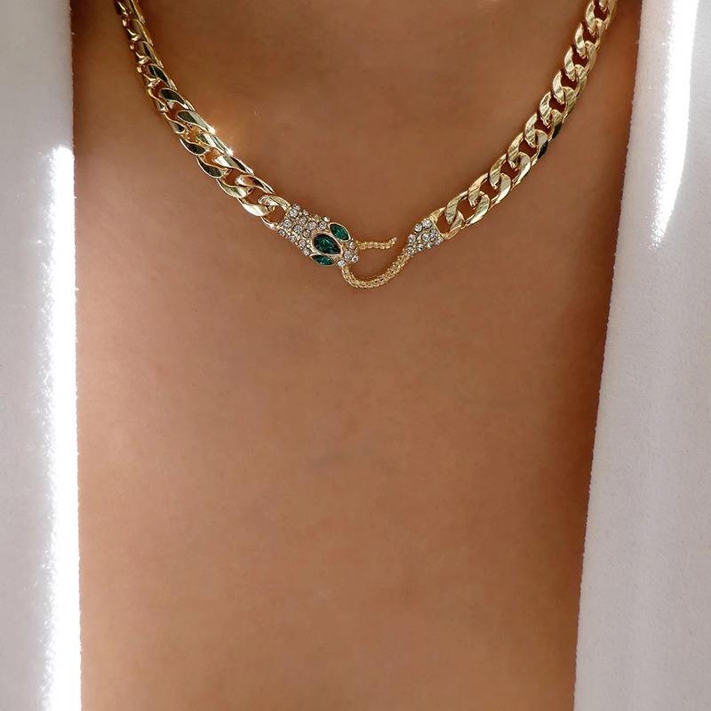 Gold-plated Serpentine Crystal Necklace Fashion Full Diamond String Chain Female Alloy Sweater Chain Trend