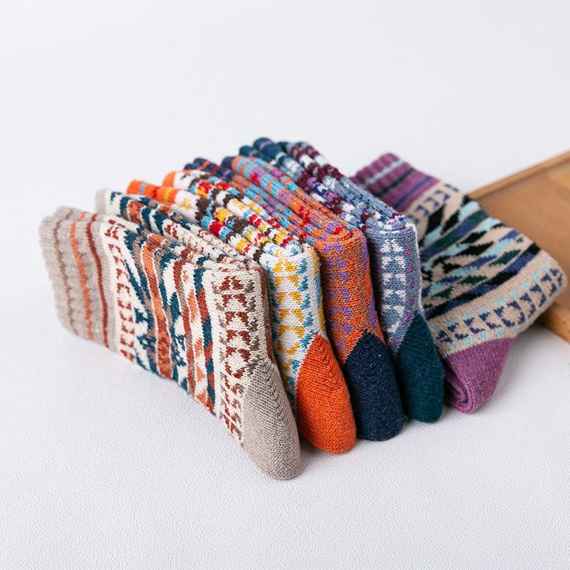 5 Pairs of Winter Socks, Women's Thickened Rabbit Wool Socks, Ethnic Style High Socks