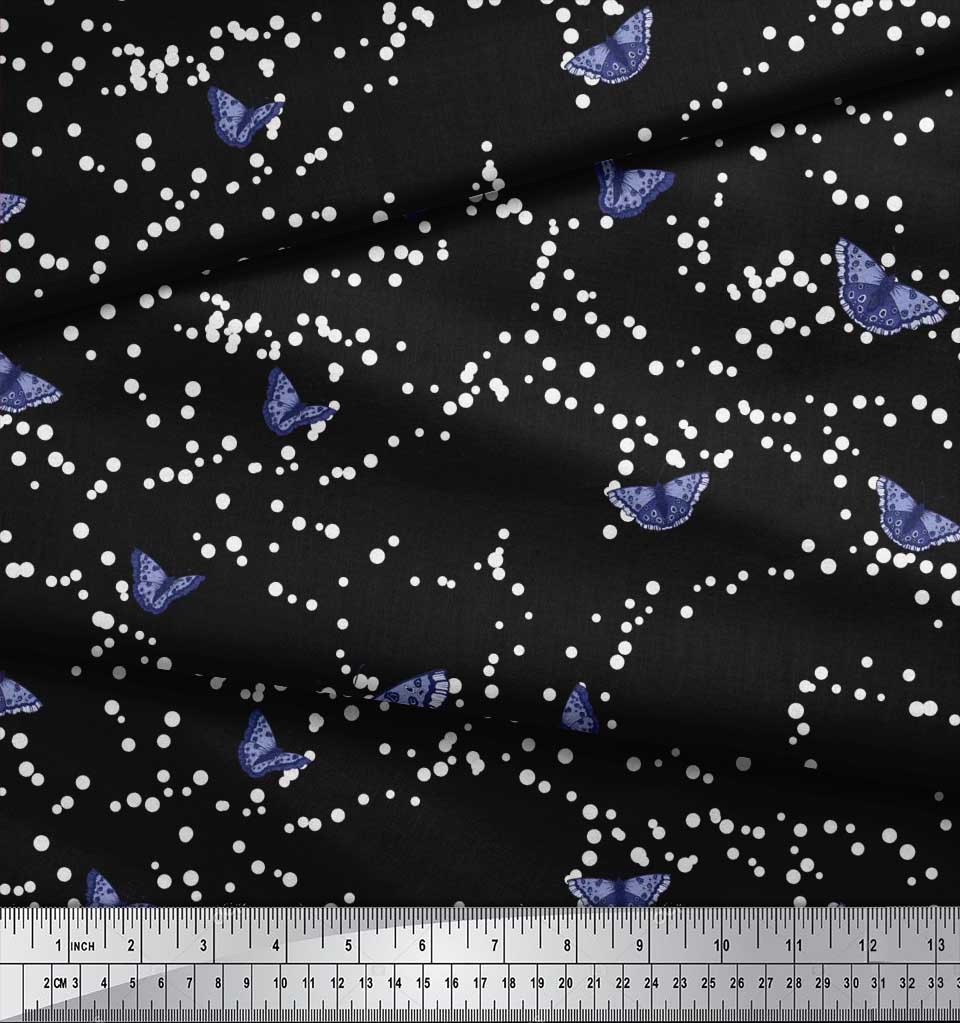 Soimoi Red Japan Crepe Satin Fabric Dot & Butterfly Print Fabric by the metre 42 Inch