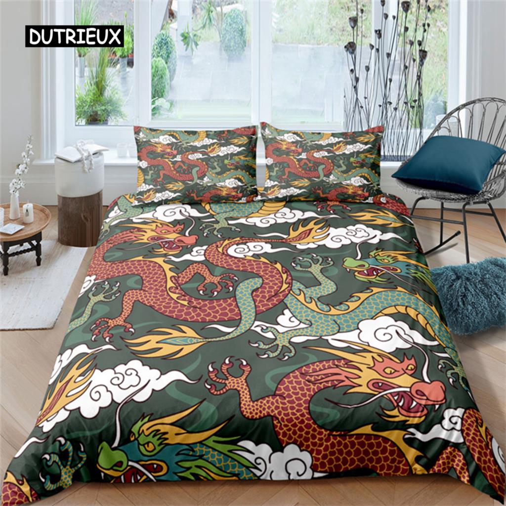 Scientisfictional Dragon Duvet Cover Set Colorful Graffiti Bed Linen Set Bohemia Comforter Bedding Set Bedroom Set Queen