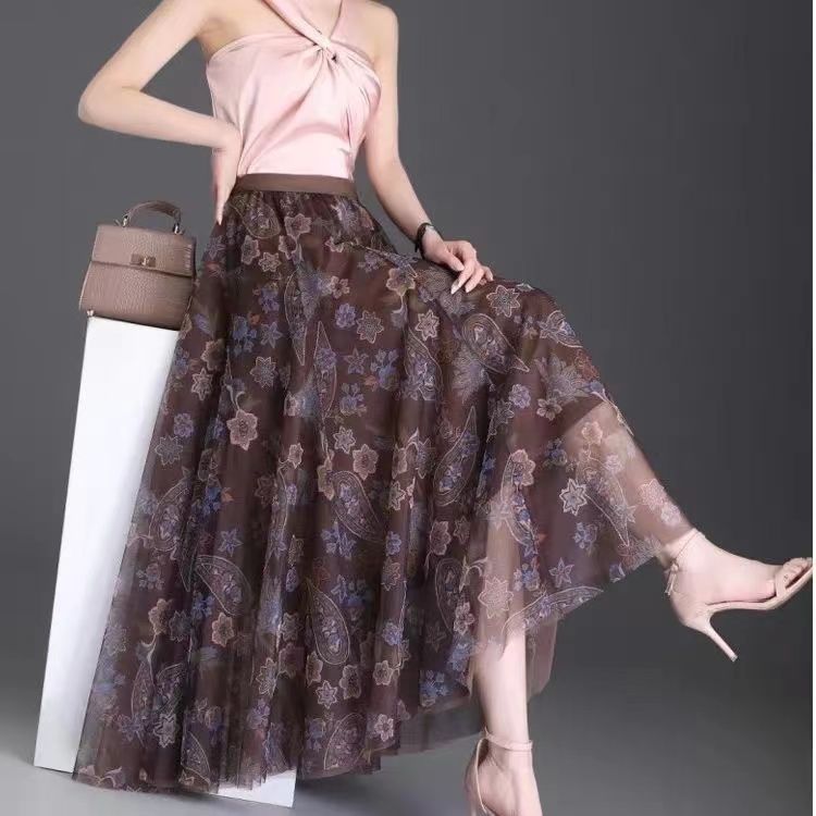 

Летняя шифоновая юбка длинная большого размера в богемном цветочном стиле с большими складками женская пляжная юбка длинная юбка женские юбки А-силуэта One Size