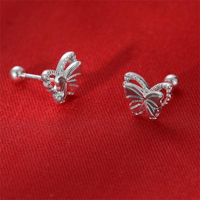 Sweet Double Butterfly Earrings For Women Girls Cute Animal Piercing Screw Ball Stud Earrings  Party Jewelry Accessories