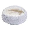 Pet Shell Nest Bed Warm Calming Cat Cave Bed with Hooded Cover Semi Enclosed Fluffy Plush Lined Round Bed for Small Medium Pets