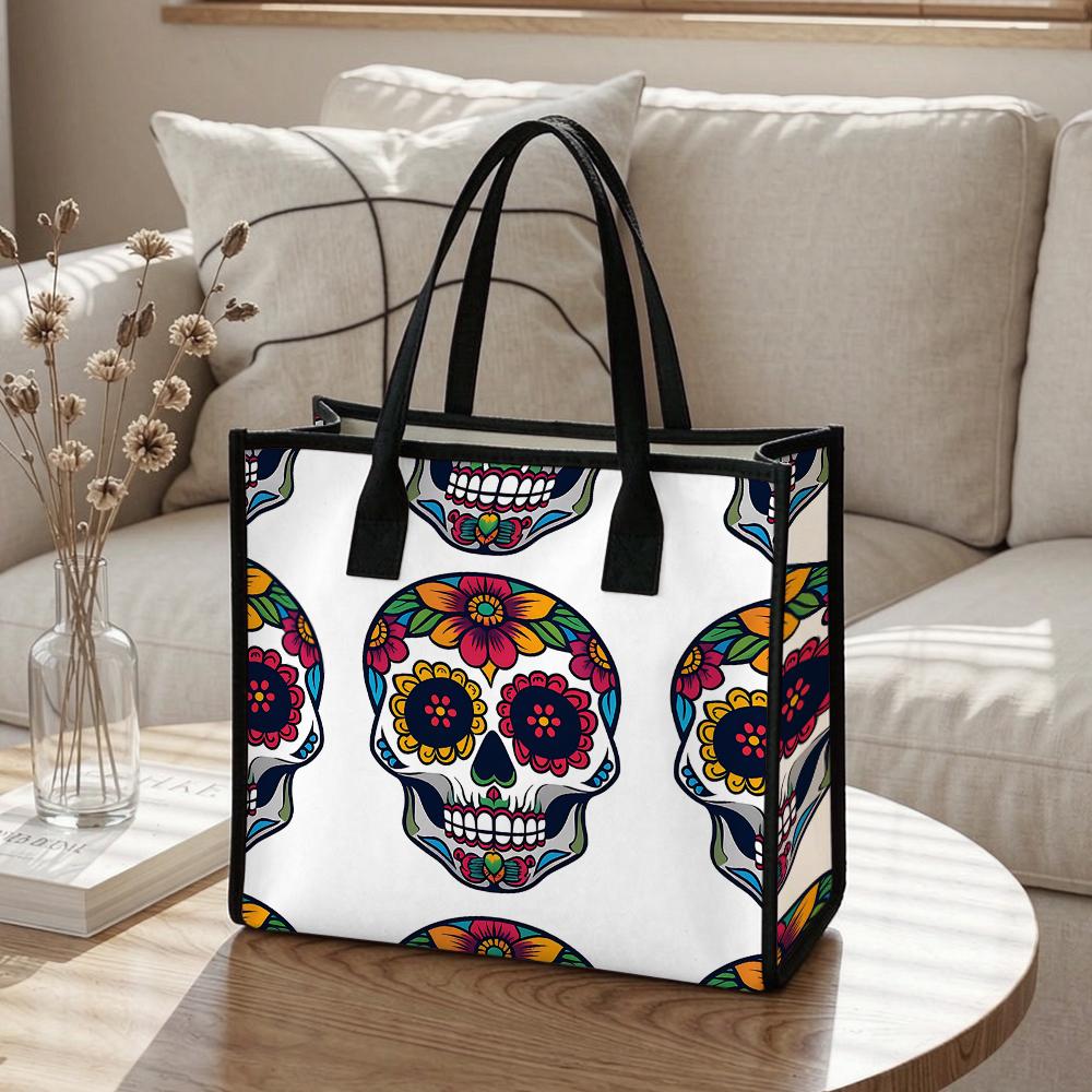 Sugar Skull Pattern Daily Tote Bag for Women Portable Travel Shoulder Bag Casual Handbag
