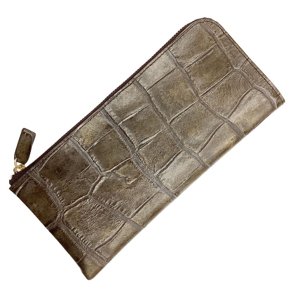 

[HARUBE] Kyoto Naniwaya Cowhide Crocodile Embossed L-Zip Slim Long Wallet, Unisex, Men s and Women s, #83-236 (Chocolate)