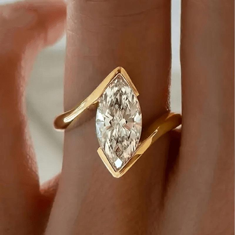 Huitan Women Ring Marquise Shaped CopperColor/Gold Color Wedding Engagement Luxury Accessories Fashion Jewelry Inlaid Shiny CZ