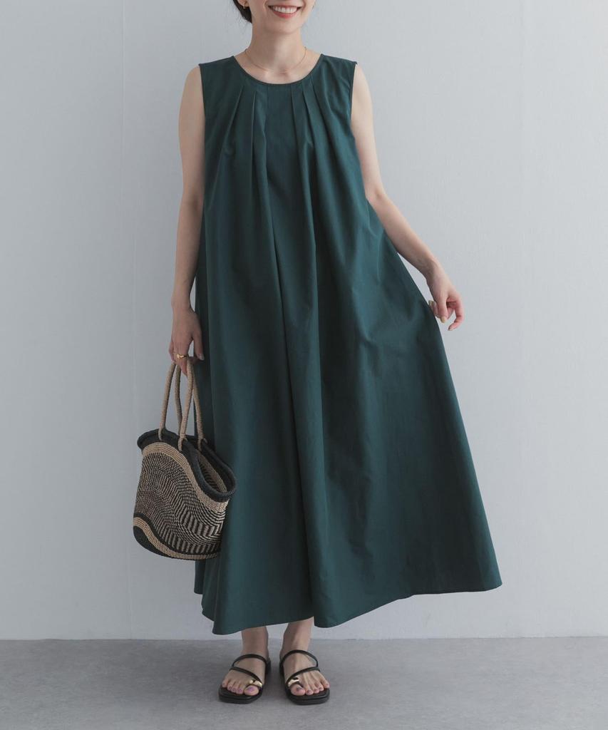 Research Sleeveless Dress with Front Tucks Green Free Size [Urban Doors] Women's DR26230-2060805