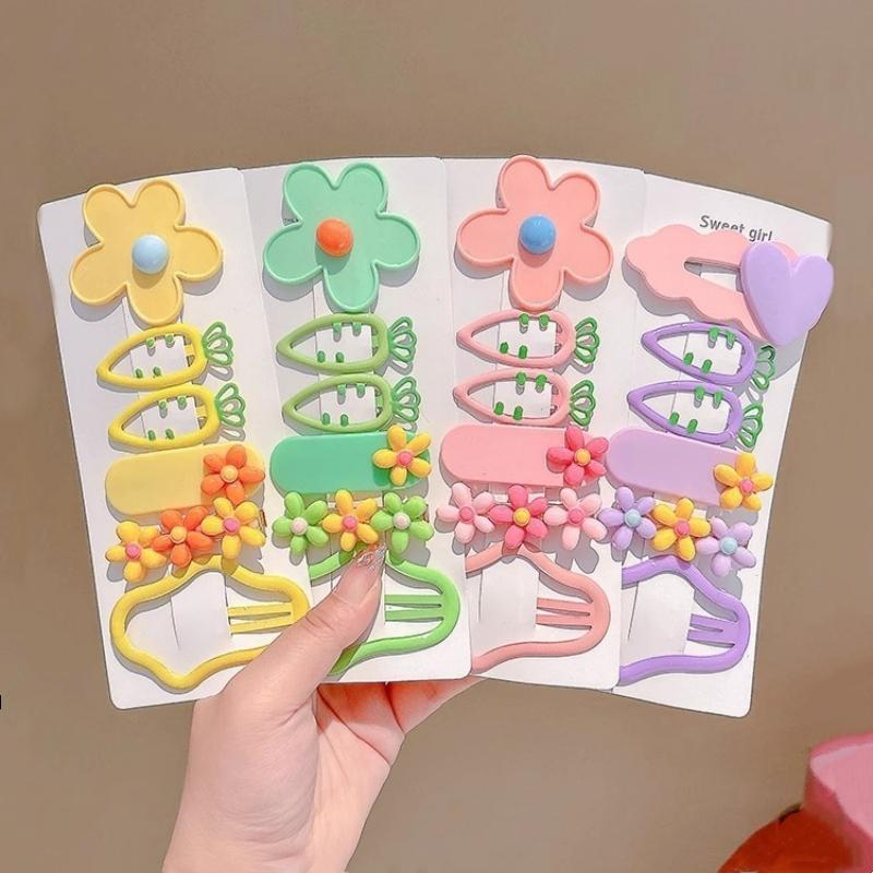 6Pcs/Set Children Candy Colors Cute Flowers Carrots Ornament Hair Clips Baby Girls Sweet Barrettes Hairpins Kids Hair Accessories