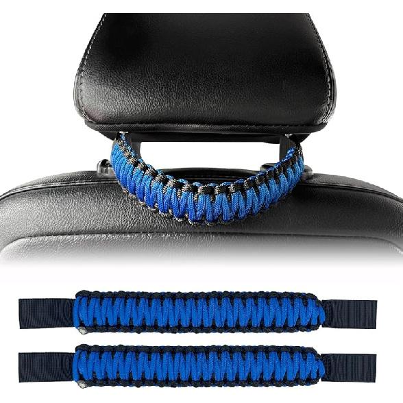 Paracord Headrest Grab Handles for Jeep Tacoma Bronco,Heavy-Duty Back Seat Grab Handles (Black)