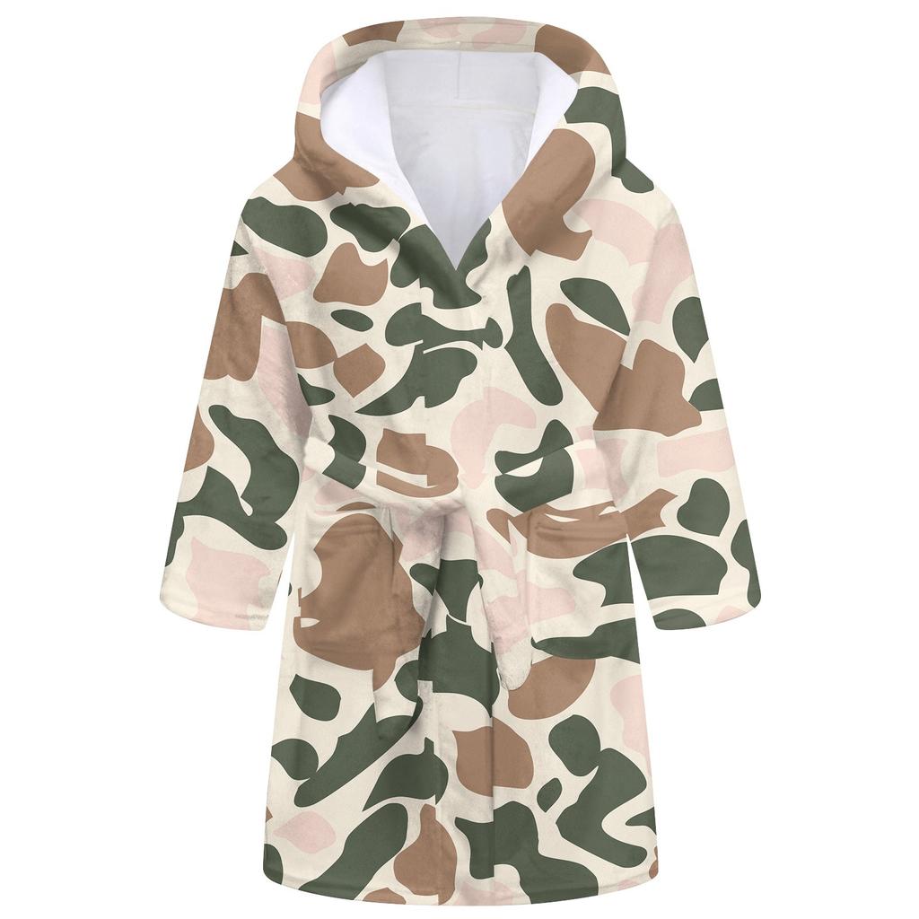 Children's Long Bathrobe Printed Flannel Pajamas