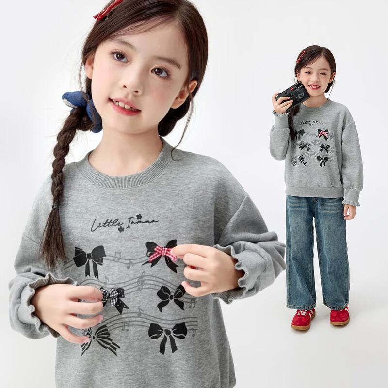 Girls  Bow Print Pullover Sweatshirt 120