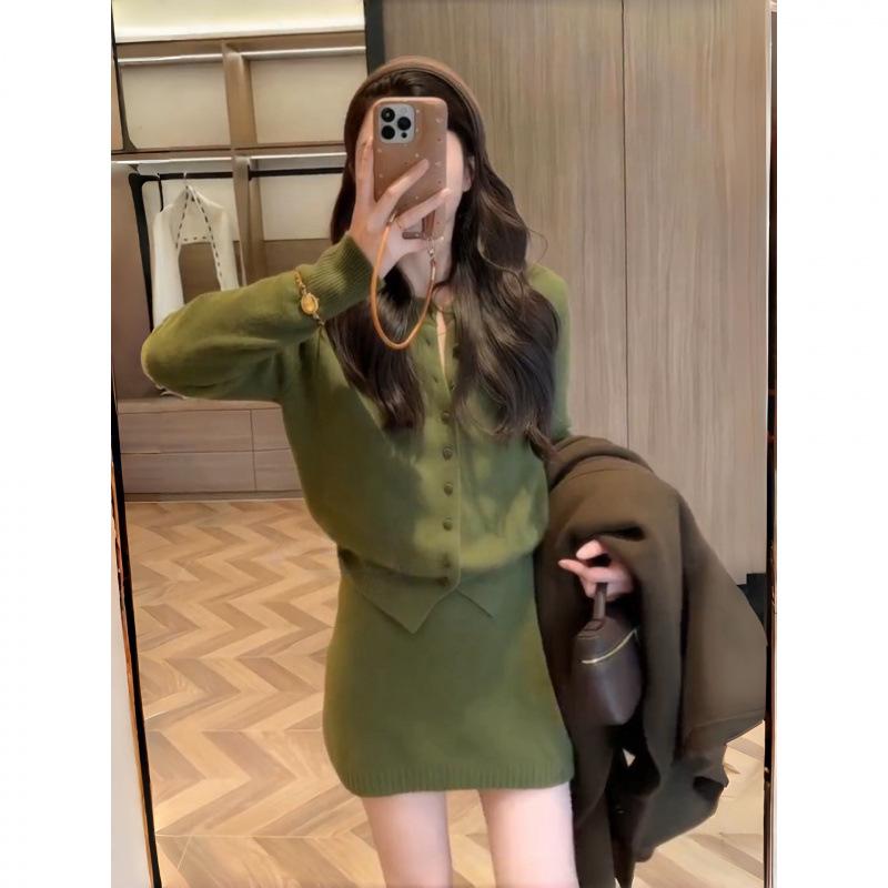 Elegant Autumn-Winter Knitted Faux Two-Piece Set: Ladies' Fashion Top & Short Skirt