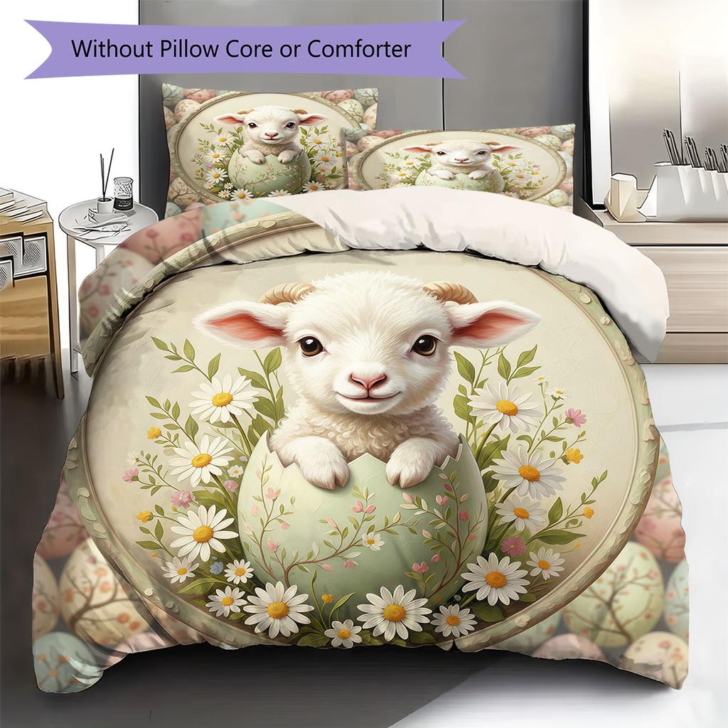 CuteEasteranimals Pattern Bedding Quilt Set Quilt Cover Pillowcase Home Decoration Birthday Gift (1 * duvet cover + 2 * pillowcase, without core)