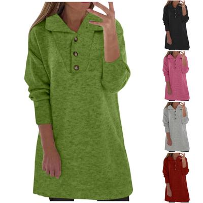 Women's And Winter Color Lapel Button Long Sleeve Pullover Casual Dress
