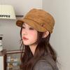 Round Label Pleated Suede Flat Top Equestrian Hat Women'S Season Warm Newsboy Hat Showing Face Ducktongue Beret