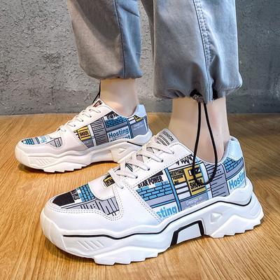 Męskie białe buty sportowe z nadrukiem Buty codzienne Buty do biegania w stylu ulicznym Trampki Buty dla studentów Buty o dużych rozmiarach Wysokie buty