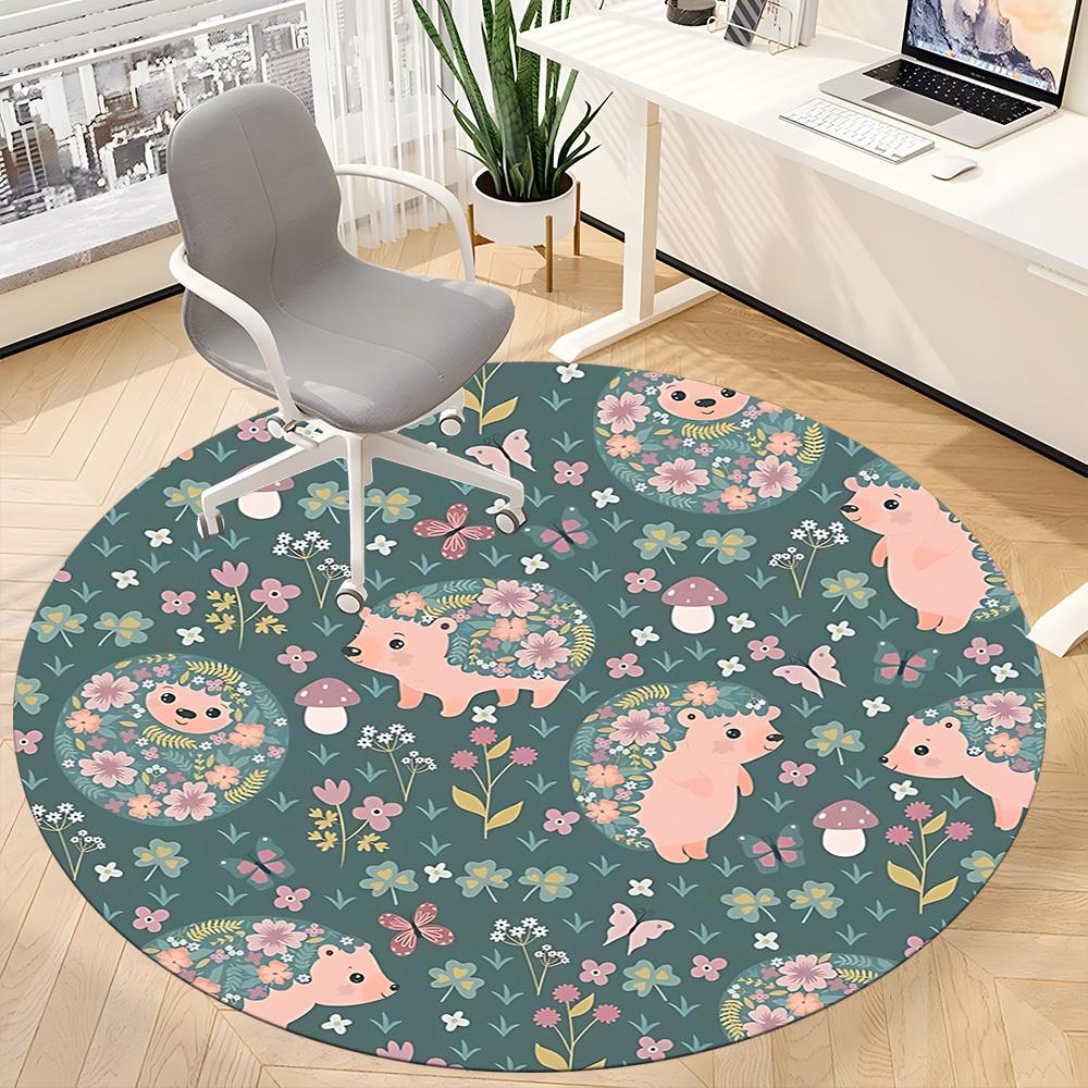 1PCHedgehog Garden Office Round Area Rug,  Mat Suitable For Office, Under Office Chairs Bedroom Living Room Home Decor, Room Deco
