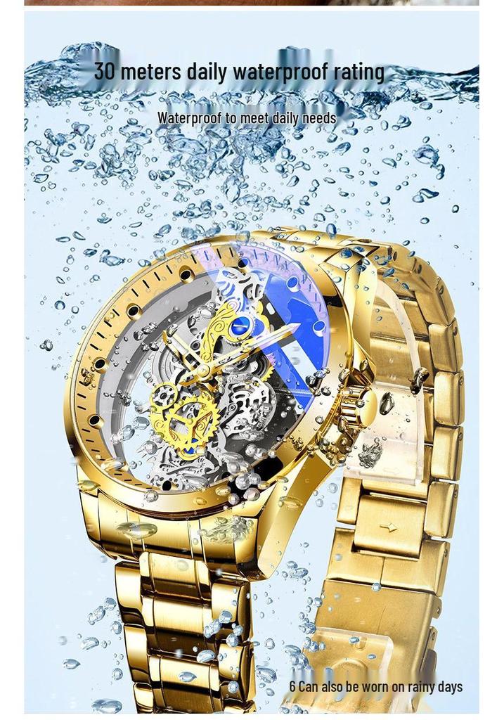 Men's 2026 Double-Sided Skeleton Mechanical Watch - Automatic, Waterproof, Luminous, Trendy, Business Style