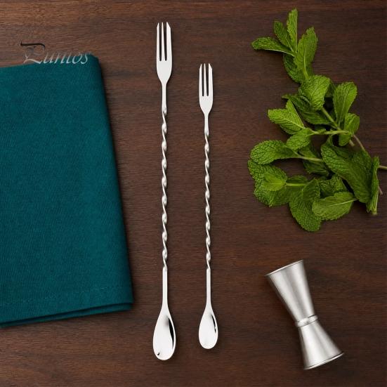 Milk Froth Mixer Spoon Dual Head Bar Spoon, Cocktail Mixing Stirrers with Long Handle, Food Grade Stirrer Stainless Steel Drink Trident Tip for Coffee