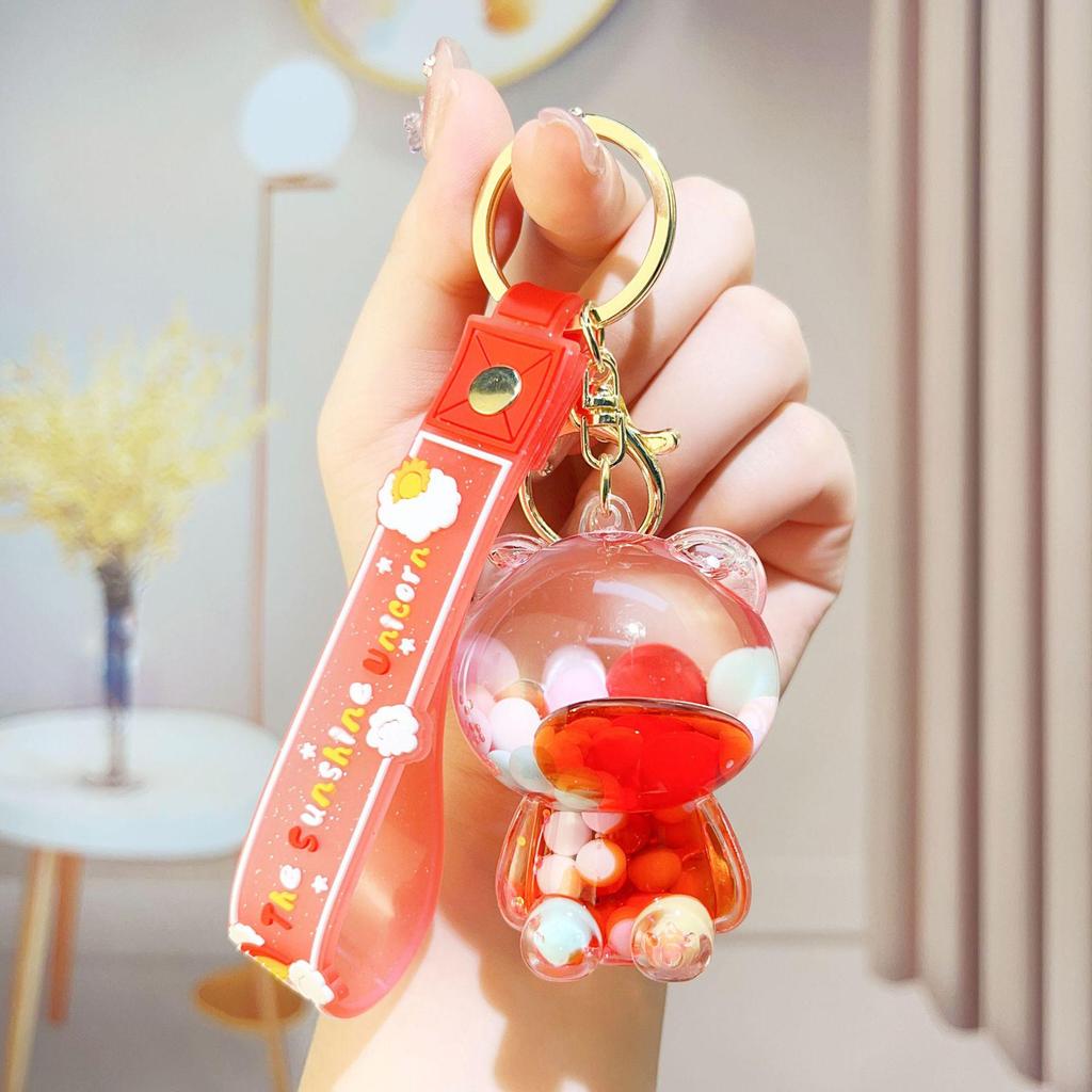 Creative Candy Bear Oil-Filled Keychain with Flowing Sand Pendant