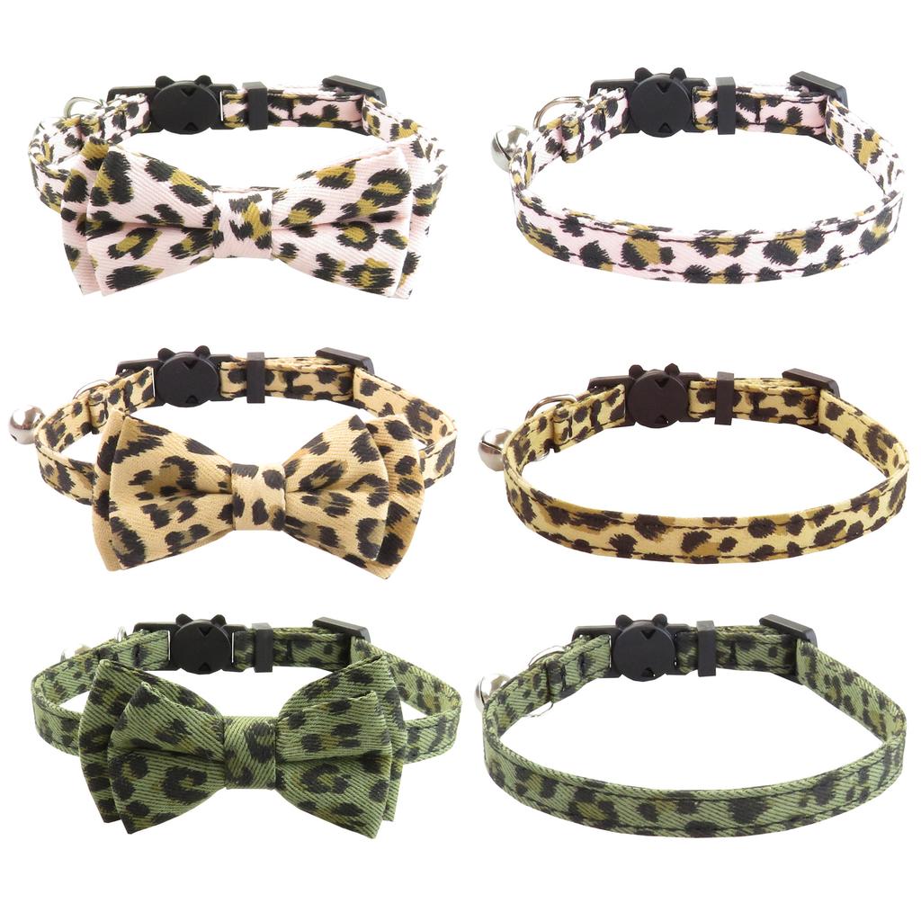 Pet Neck Decoration Leopard Pattern Pet Collar Cat Collar with Bell Cat Neck Ring Adjustable Anti-choking