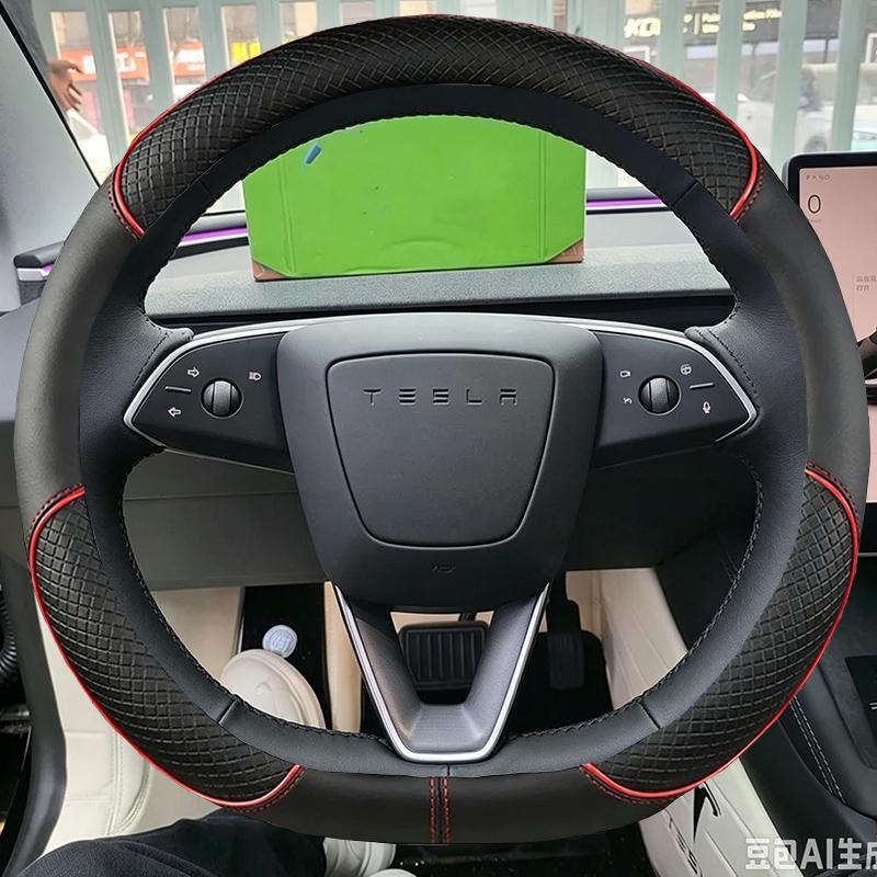 Braid Suede Style Steering Wheel Cover for Tesla Y Model Juniper Model 3 2024 2025 Full Coverage Accessory