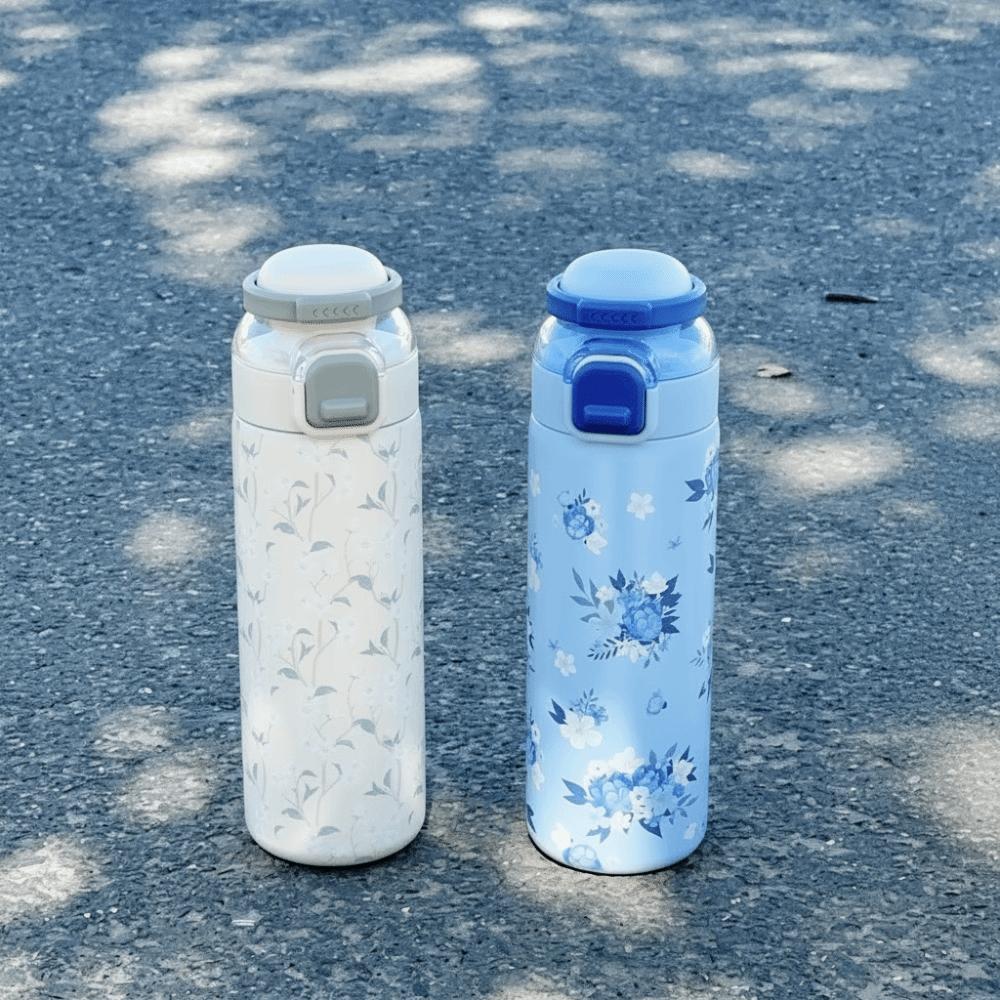 700ML Sport-Wasserflasche mit Aufdruck Ein-Klick-Deckel Thermos-Wasserflasche Trinkhalm & Schluckoption Vakuumisoliert Isolierte Wasserflasche