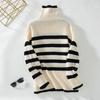Vintage Loose Stand Collar Long Sleeve Stripe Knitwear Sweater Pullover Top Autumn Winter