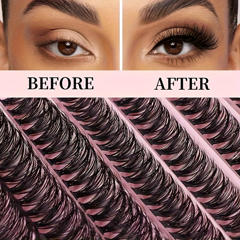 200Pcs Cluster Lashes, 30-100D 8-16mm D Curl Fluffy Cat Eye Lashes, Reusable DIY False Eyelash Extensions for Beginners