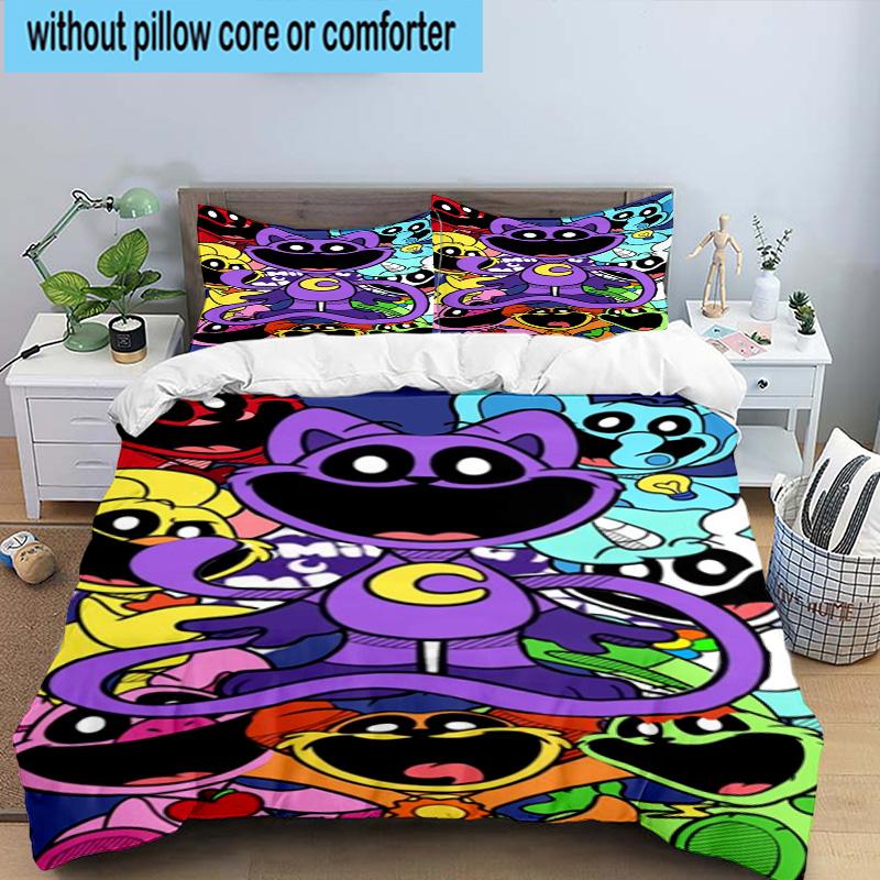 3PCS Happy smiling Cartoon Characters 3pcs Bedding,Including 3PCS Duvet Cover And 2pcs Pillowcases Perfect for Christmas,Ideal for Bedroom, Dormitory