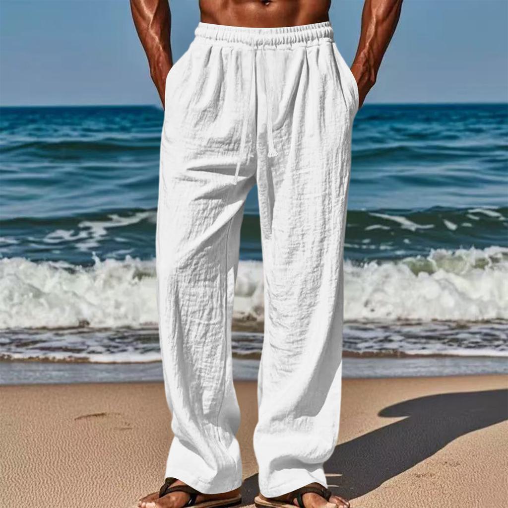 Men's Loose And Casual Sports Breathable Long Pants, Casual Cotton And Linen Pants