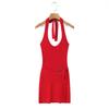 SAW American Style Red Spicy Girl Metal Strap Halter Waist-Cinching Bodycon Dress