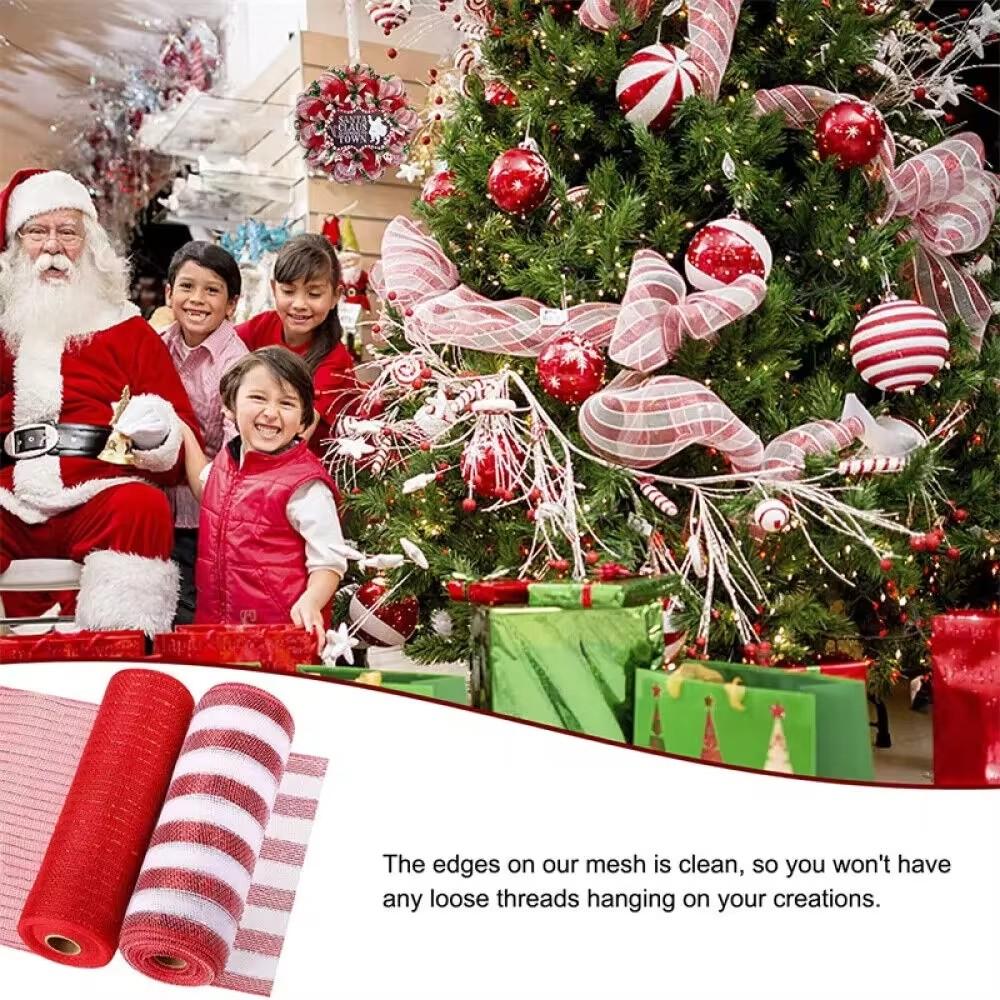 

26x10cm Yard DIY Red & White Candy Cane Decoration Handmade Christmas Wreath Tree Stripes Mesh Meterial Making Xmas Ornament белый