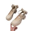 Retro Pearl Bow Mary Jane Shoes Women's Spring and Summer 2024 New Thick Heel Sweet High Heel Loafers Single Shoes