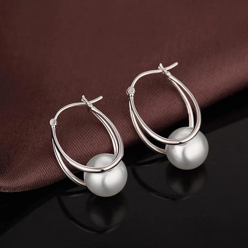 

CAOSHI Simple Elegant Hoop Earrings with Simulated Pearl Female Graceful Jewelry for Engagement Daily Party Accessories Gift