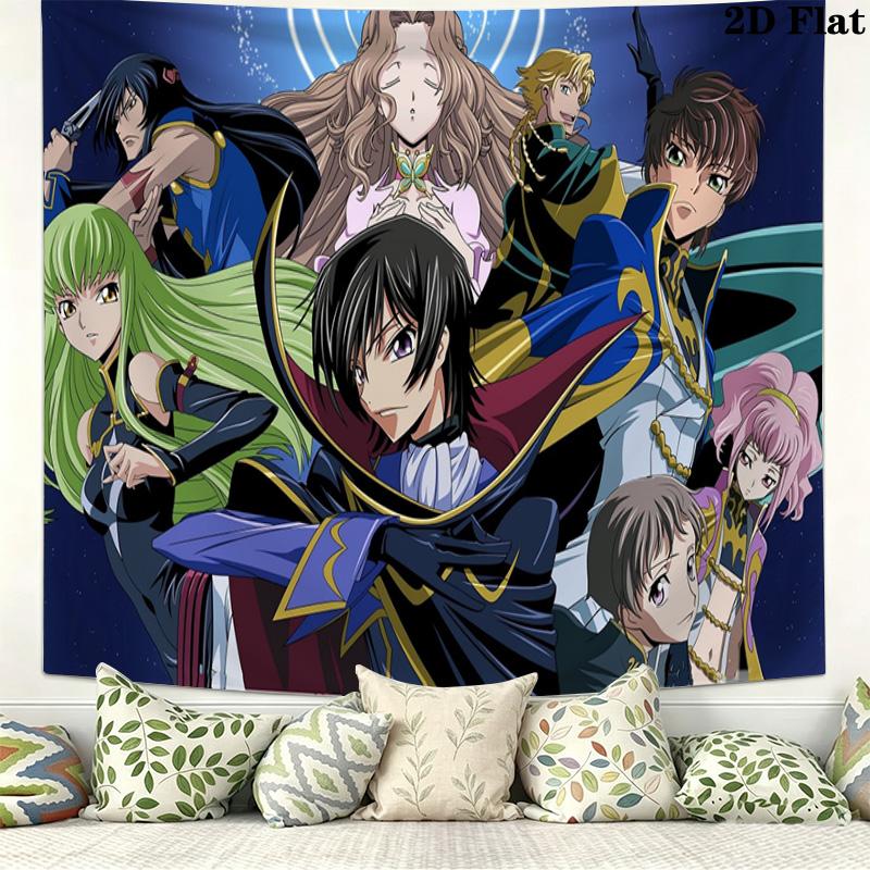 Code Geass Full Characters Group Anime Tapestry, Starry Blue Background Wall Hanging for Anime Fans
